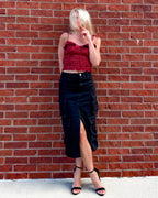 Catalina Cargo Black Denim Midi Skirt