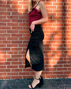 Catalina Cargo Black Denim Midi Skirt