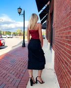 Catalina Cargo Black Denim Midi Skirt
