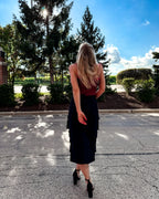 Catalina Cargo Black Denim Midi Skirt