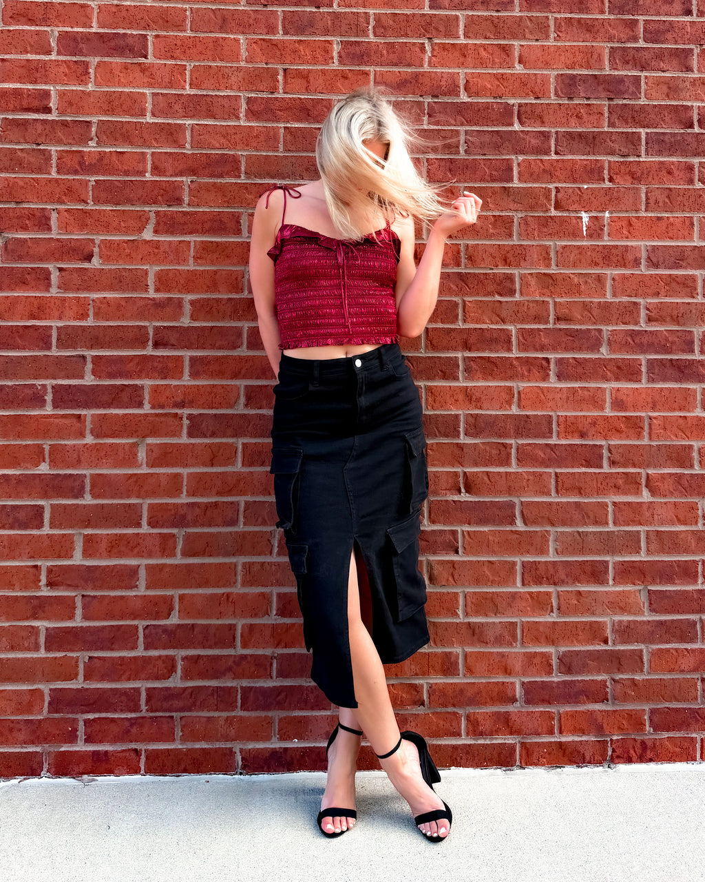 London Lurex Smocked Burgundy Tie-Strap Top
