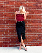 London Lurex Smocked Burgundy Tie-Strap Top