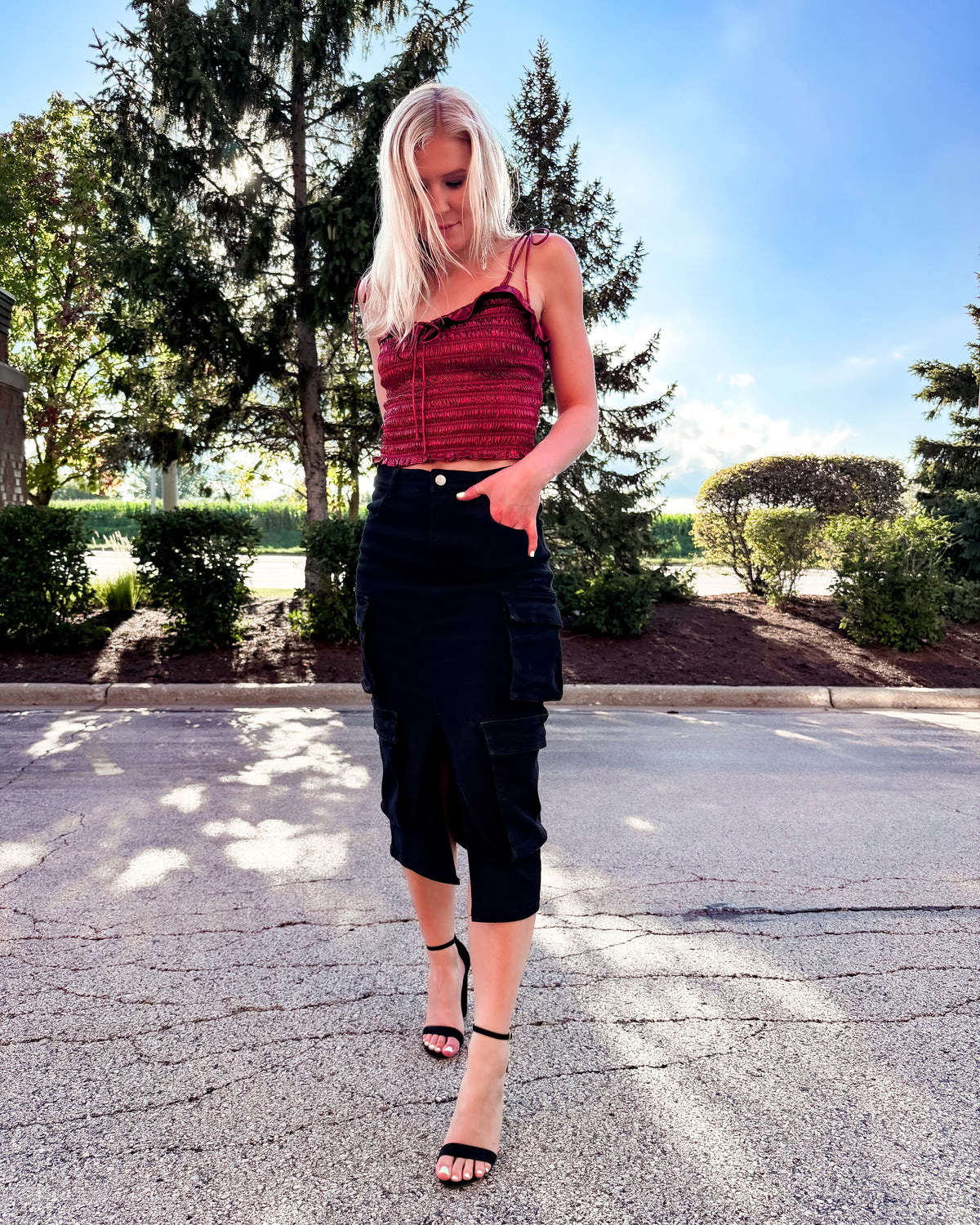 London Lurex Smocked Burgundy Tie-Strap Top