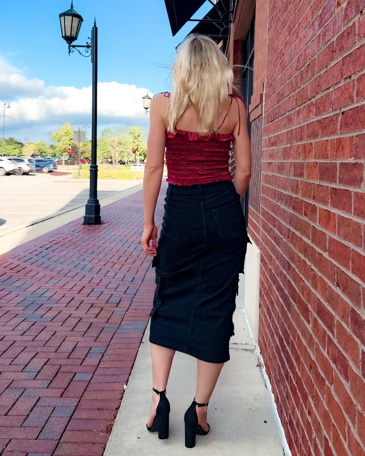 London Lurex Smocked Burgundy Tie-Strap Top