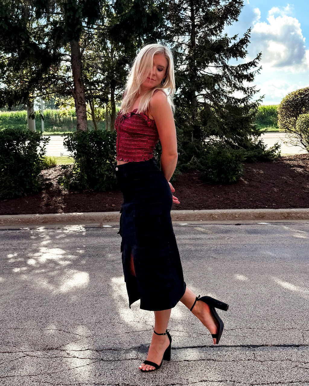 London Lurex Smocked Burgundy Tie-Strap Top