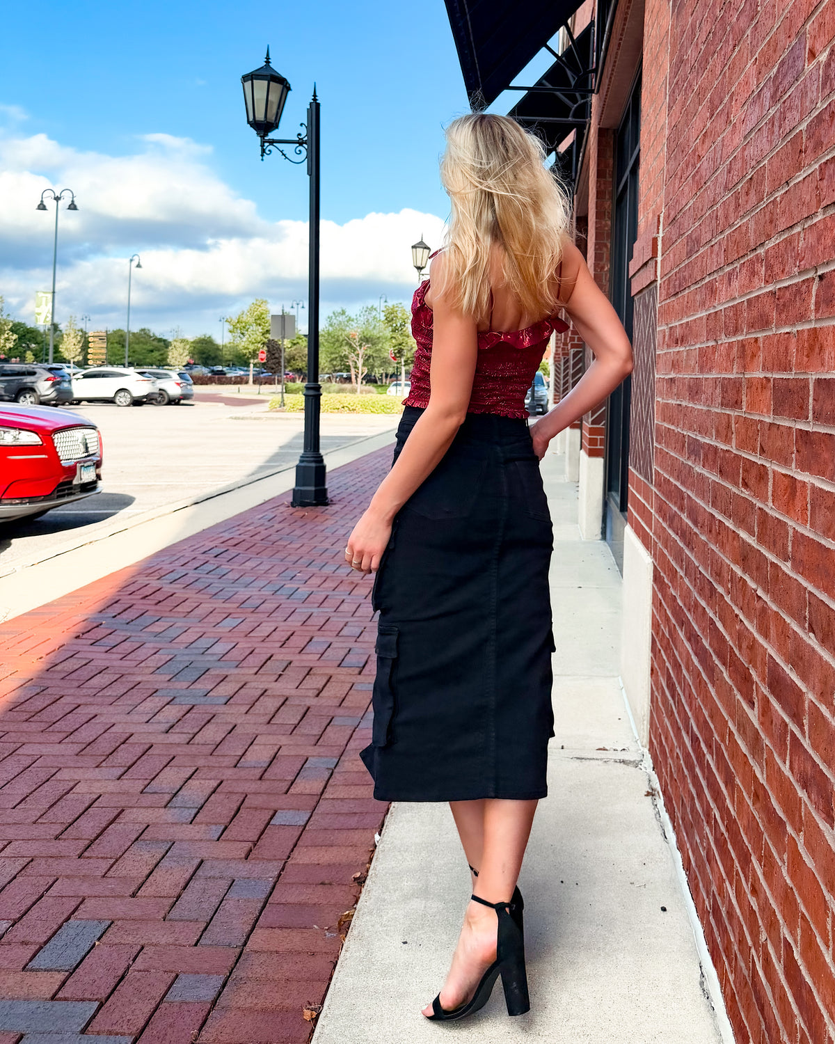 London Lurex Smocked Burgundy Tie-Strap Top