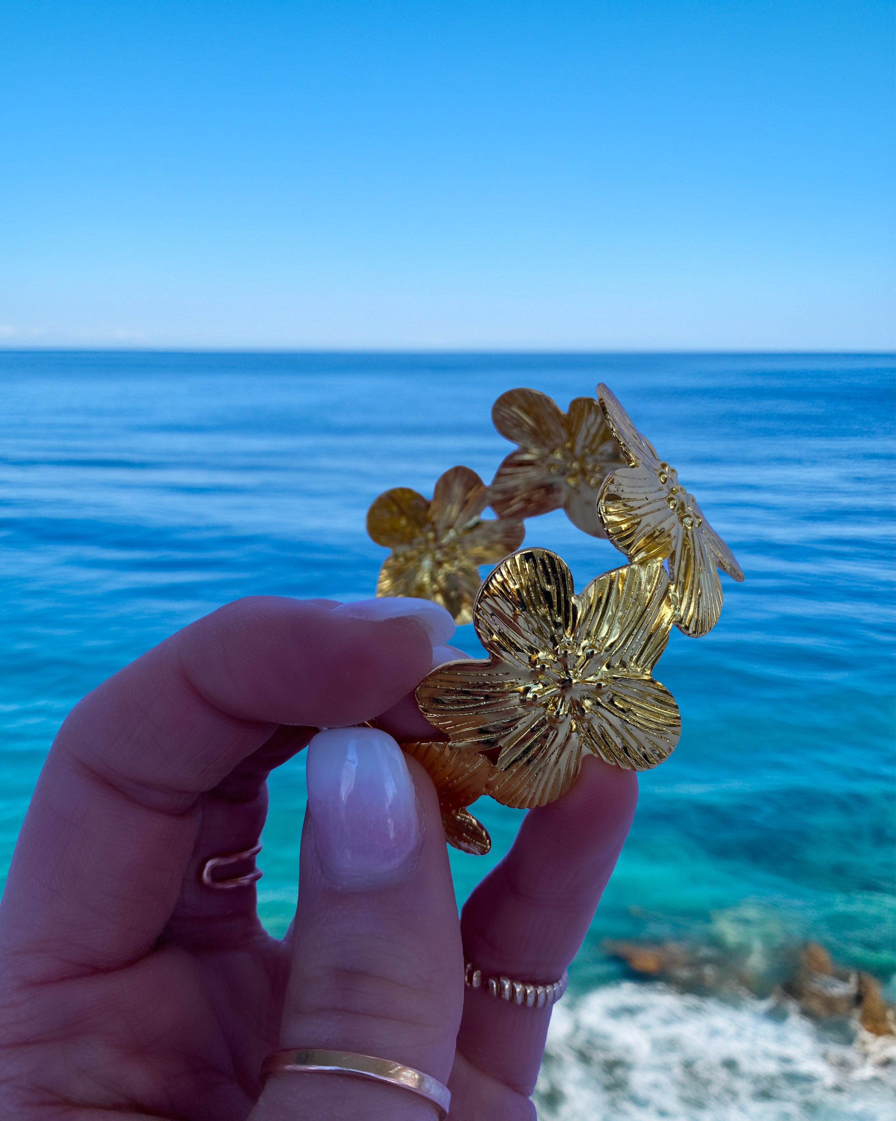 Cancun Cuff Stainless Steel Floral Cutout Bangle Bracelet